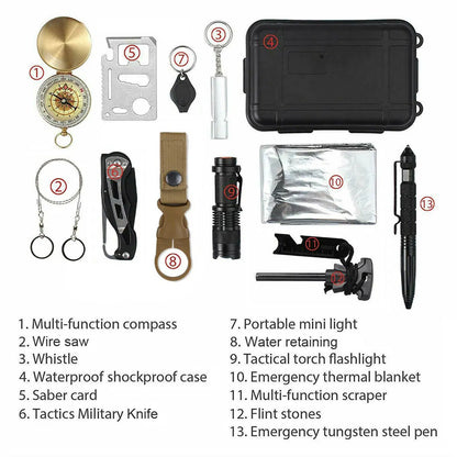 14 in 1 Outdoor Emergency Survival Gear EDC Kit