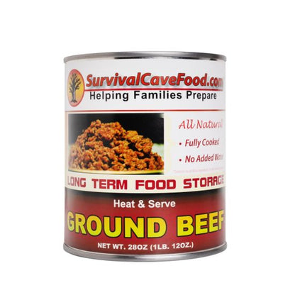 Survival Cave Food Canned Ground Beef (12) - 28oz Cans - Ready To Eat