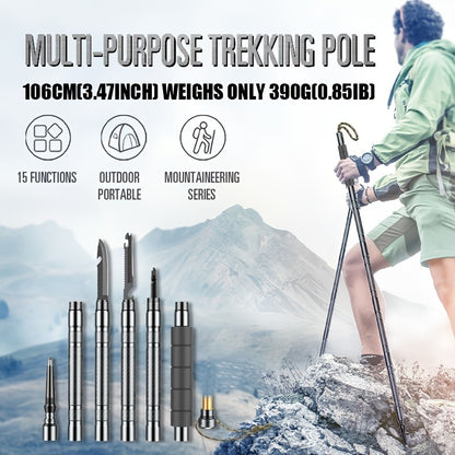 Trekking Poles; Folding Multi-functional Outdoor Hiking Self-defense Sticks; Mountain Camping Supplies Set With Walking Stick