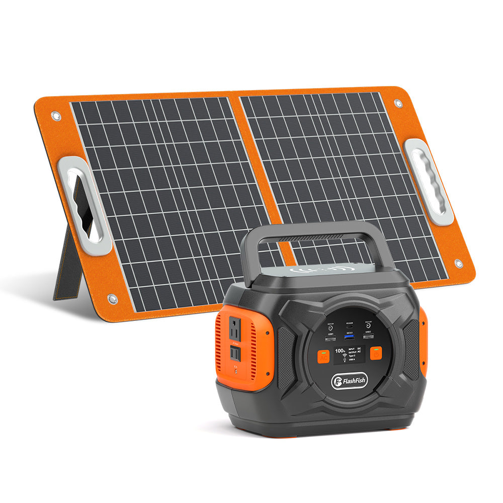 320W Portable Power Station;  Flashfish 292Wh 80000mAh Solar Generator Backup Power With LASHFISH 18V/60W Foldable Solar Panel