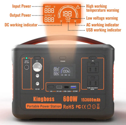 600W Portable Power Station 568Wh 153600mAh Solar Generator