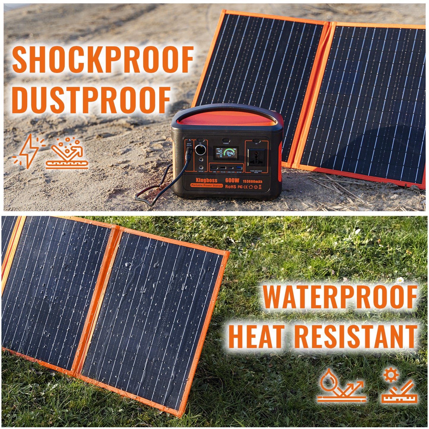 KingBoss Portable 120w Solar Panel High Efficiency Waterproof;  with Multiple Outputs and 3-Kickstand;  Foldable Design for Optimal Solar Coverage