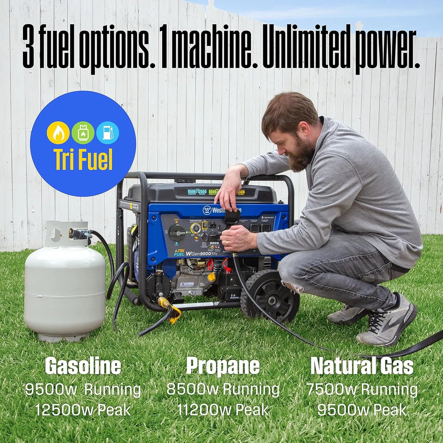 12,500 Peak Watt Tri-Fuel Home Backup Portable Generator